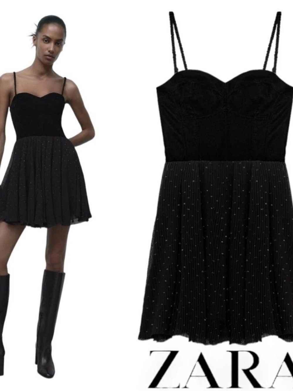 Zara Black Spaghetti-Strap Sweetheart Mini Dress